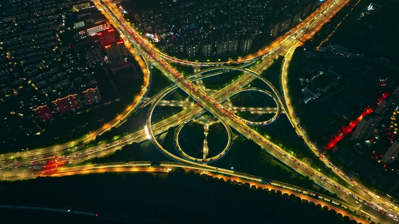 苏州城市高速立交桥夜景鸟瞰图视频素材