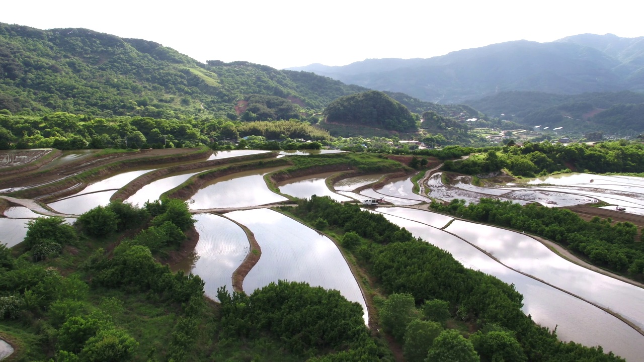 韩国全罗南道古礼郡山东郡萨波村的梯田秋景视频素材