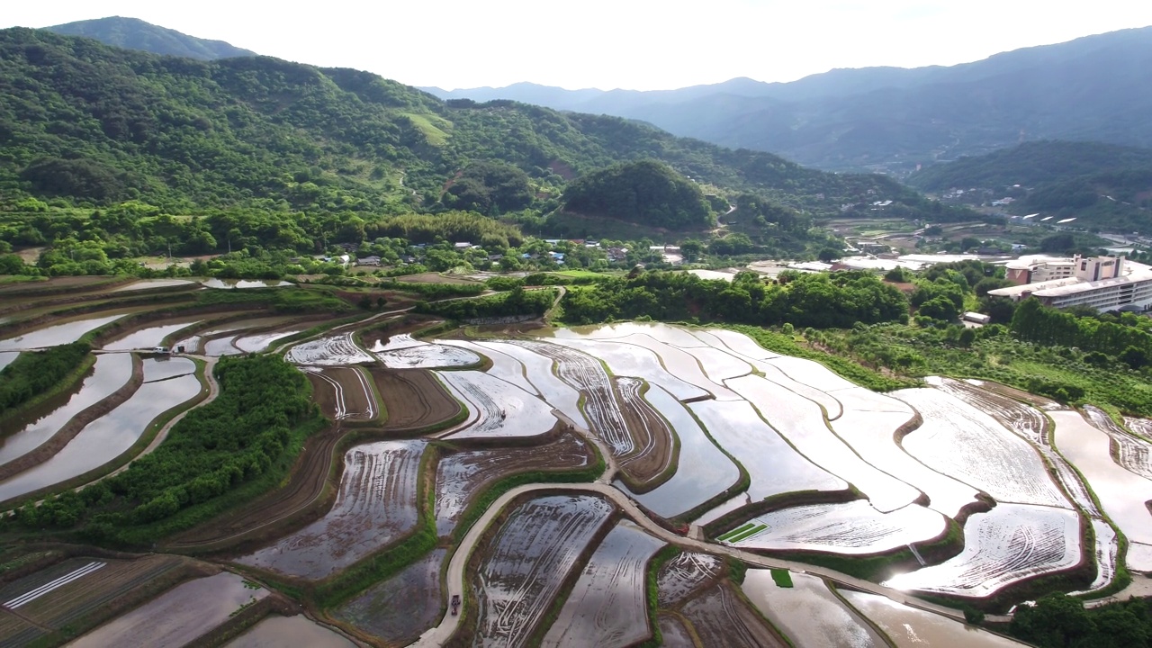 韩国全罗南道古礼郡山东郡萨波村的梯田秋景视频素材