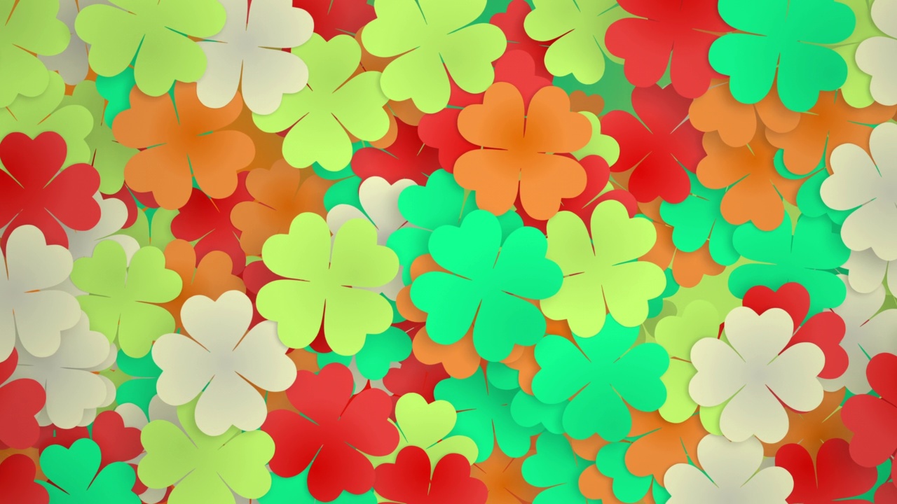 三叶草爱尔兰调色板方案在3D空间假期视频背景。圣帕特里克节快乐!!视频素材