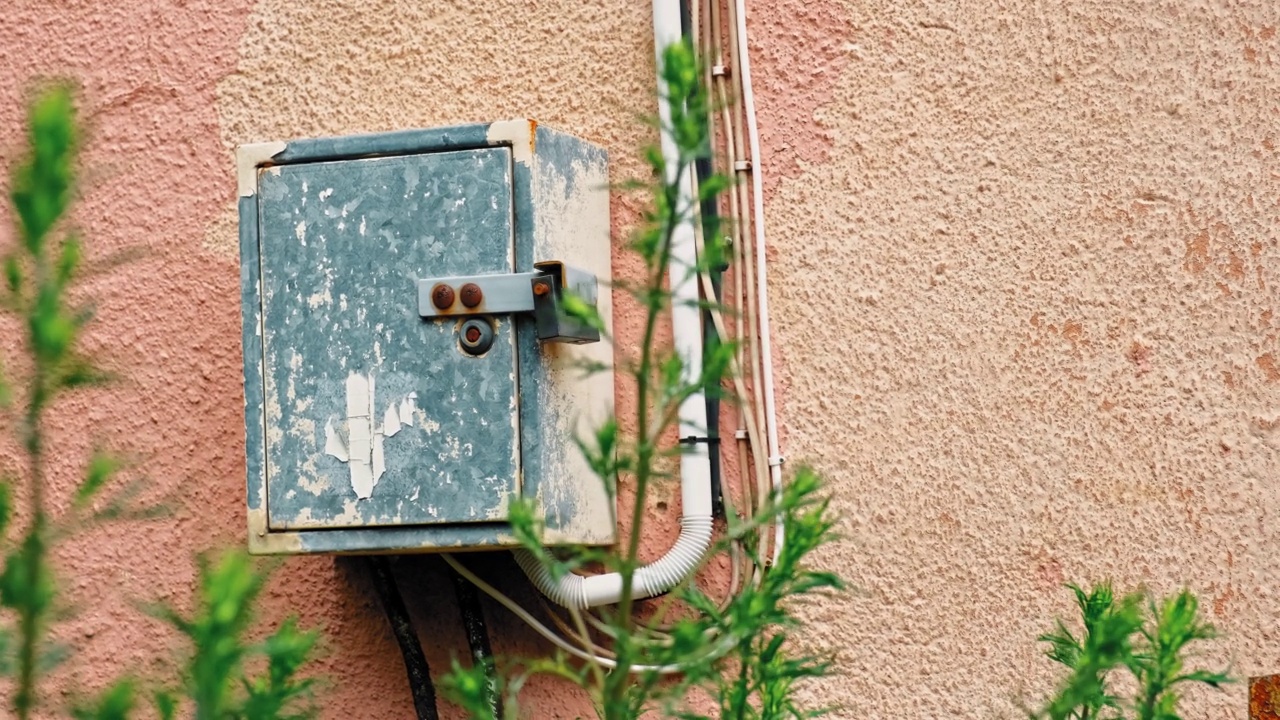 安装在建筑墙面灰泥上的户外电熔断器视频素材