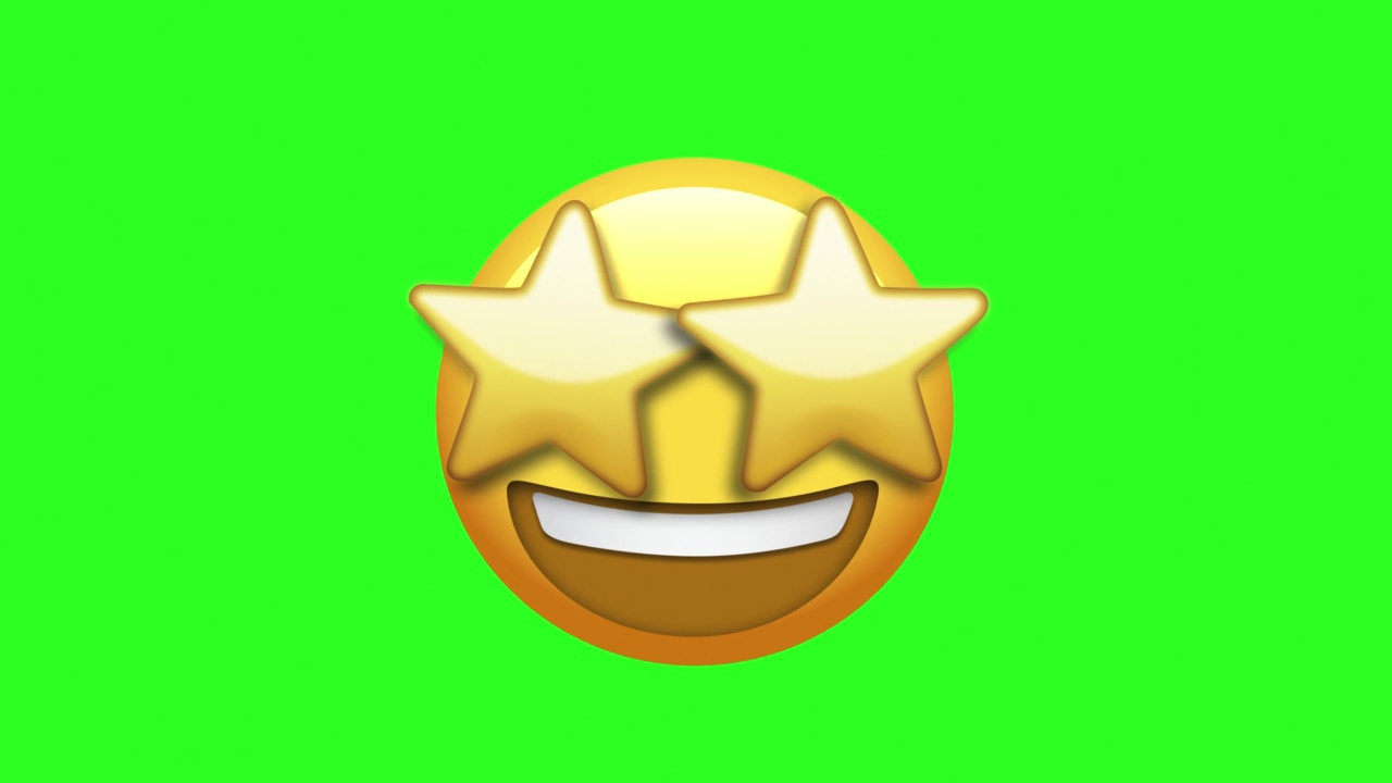 动画Emoji-Star-Struck。无缝可循环。4K卡通表情脸表情动画在绿色屏幕背景。视频素材