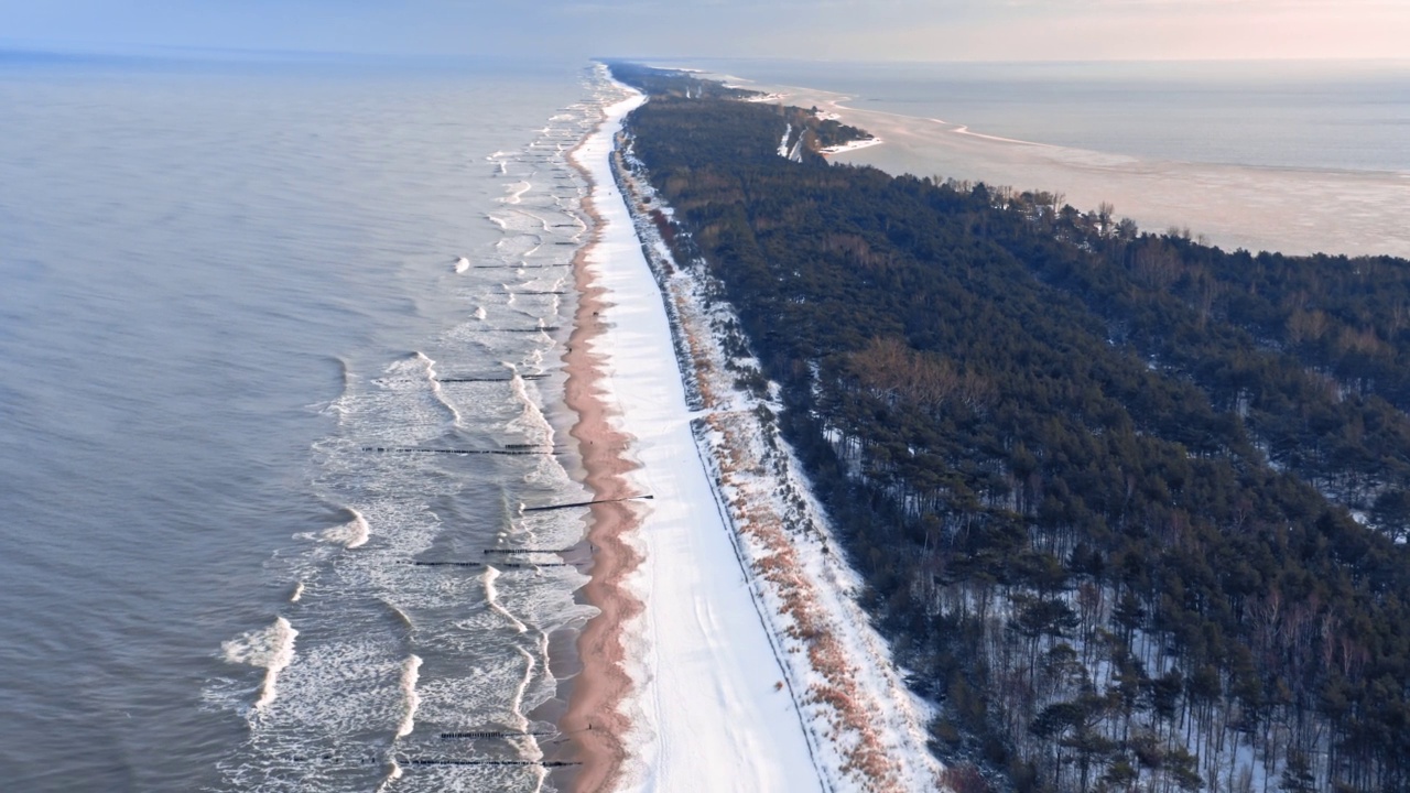 波罗的海海尔半岛，冬天有雪滩视频素材