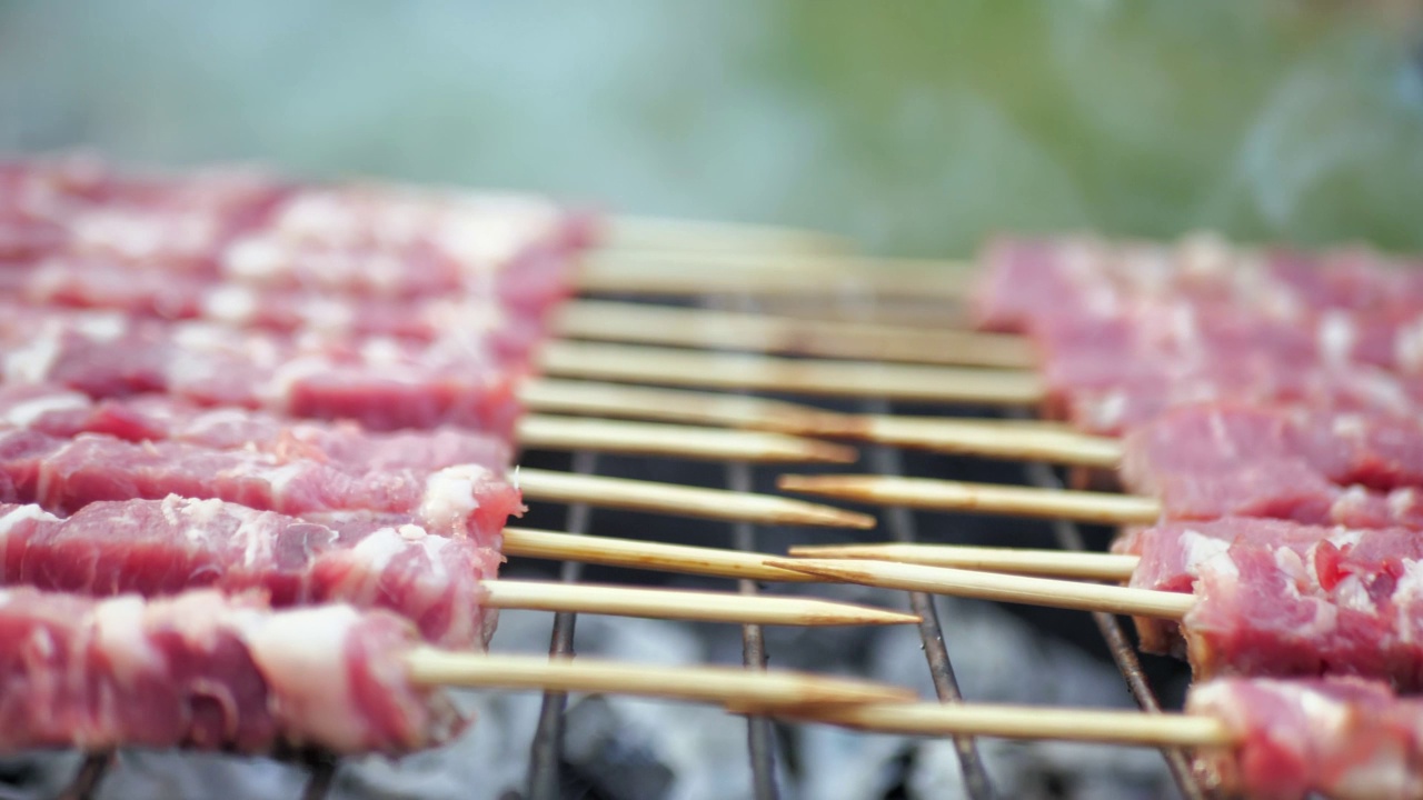 烤串，烤羊肉，传统的意大利烤肉。烤羔羊肉视频素材