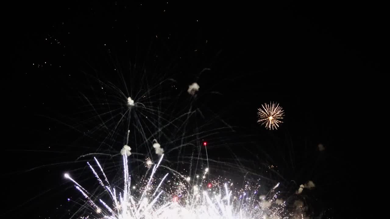 节日的烟花在庆祝活动中在夜空中爆炸。视频素材