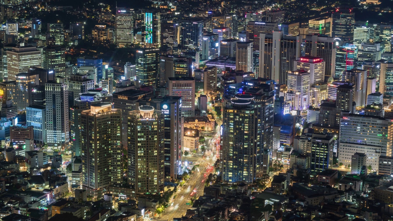 韩国首尔市中心/中区的夜景视频素材