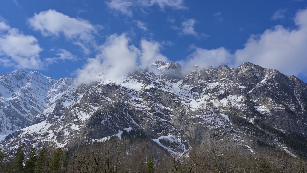 瓦兹曼山，圣Bartholomä， Königsee, Schönau am Königsee，贝希特斯加登国家公园，上巴伐利亚，巴伐利亚，德国，欧洲视频素材