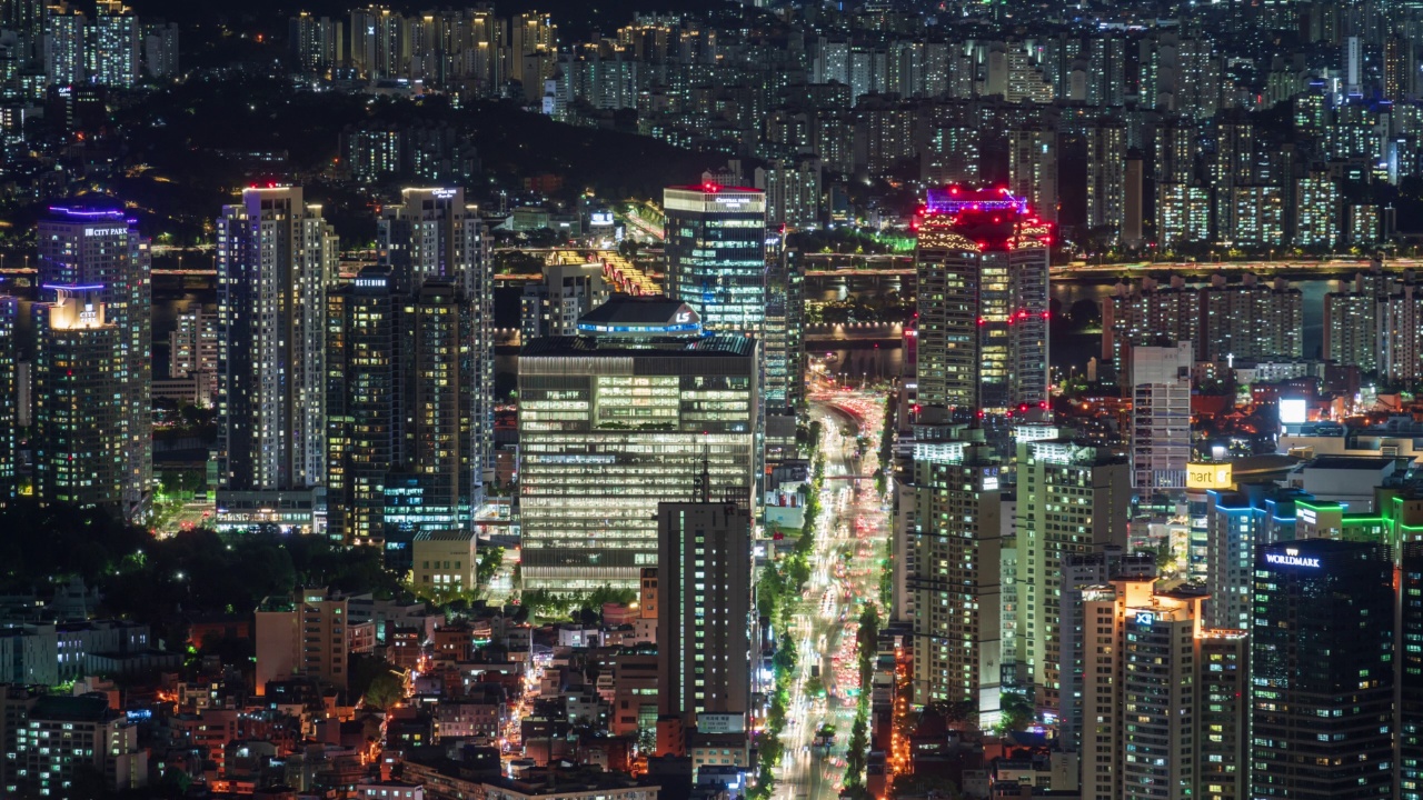 韩国首尔龙山区市区夜景视频素材