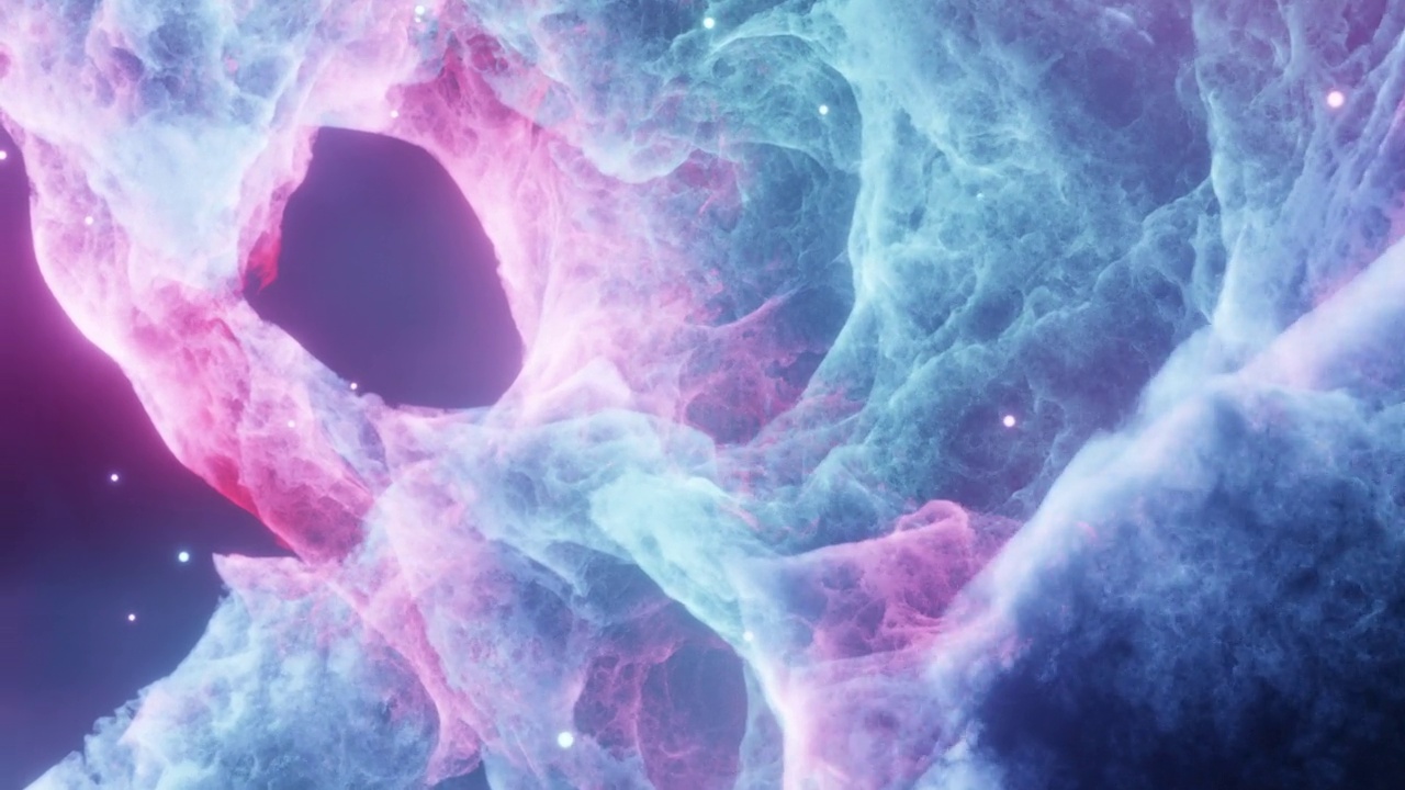 蓝色和粉红色的星云气体背景。在星云气体中向前移动。视频素材
