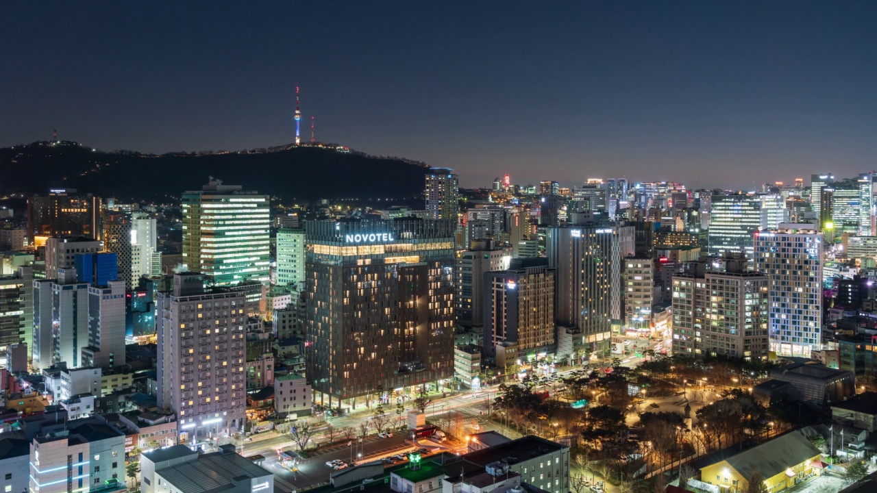 南山夜景和N首尔塔/首尔中区，东大门区和钟路区，韩国首尔视频素材