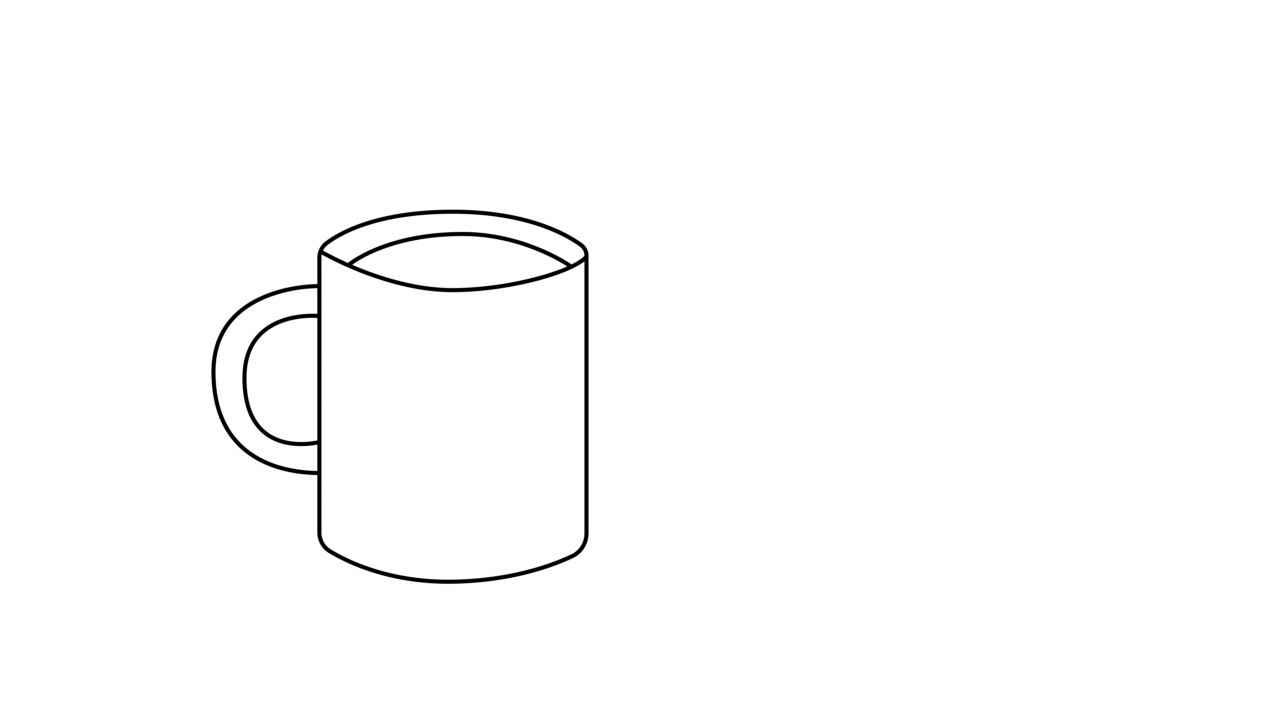 自动绘制咖啡或茶杯动画。复制空间，线条艺术，alpha通道。视频素材