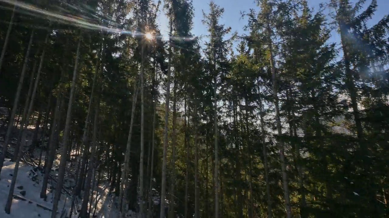 View from the moving cable car in winter, Schönau am Königssee, Berchtesgaden National Park, Upper Bavaria, Bavaria, Germany, Europe视频素材