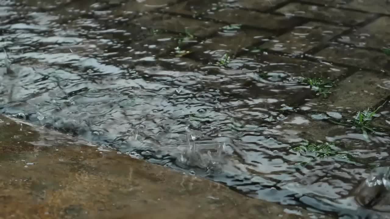 下雨时路上有水坑视频素材