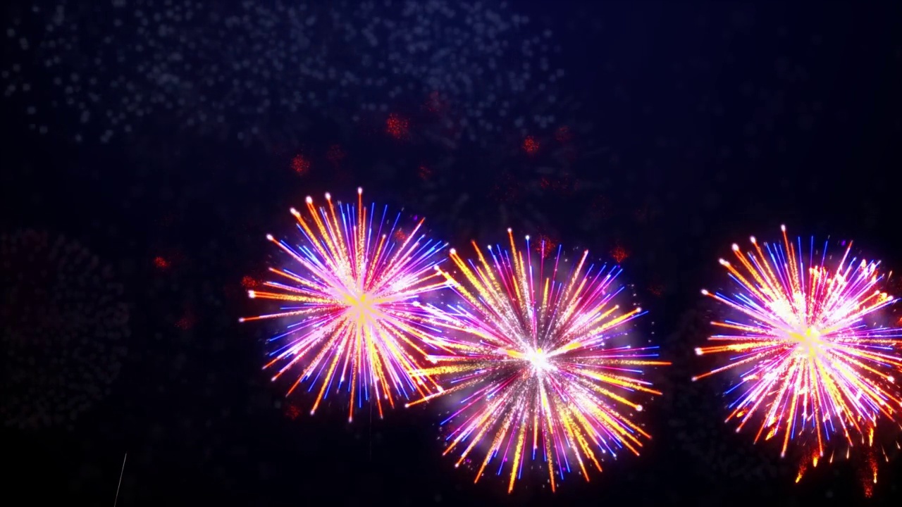 真实的烟花爆炸烟雾雾烟火在夜空循环4K背景视频素材