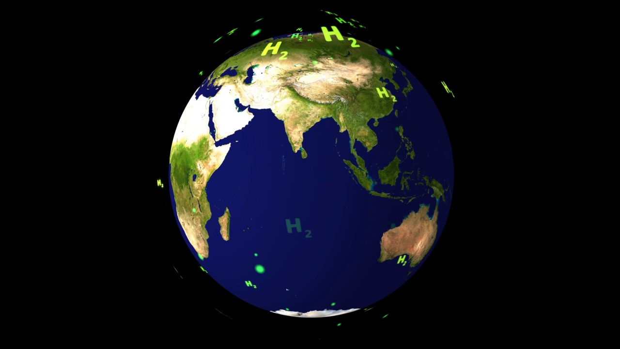 全球与绿色H2文本粒子球意味着绿色氢气全世界视频素材