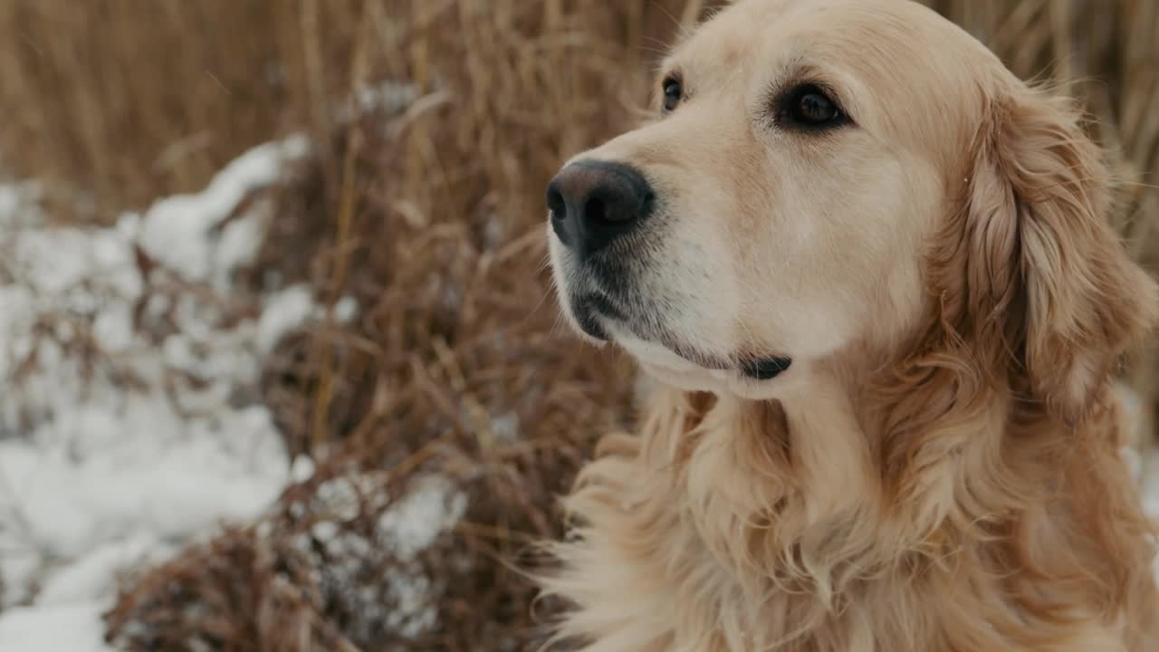 冬天的金毛猎犬视频素材