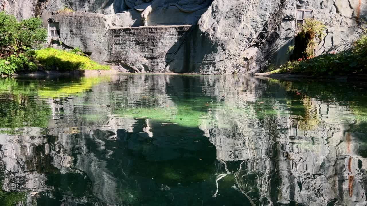 卢塞恩的狮子与倒影湖，瑞士视频下载