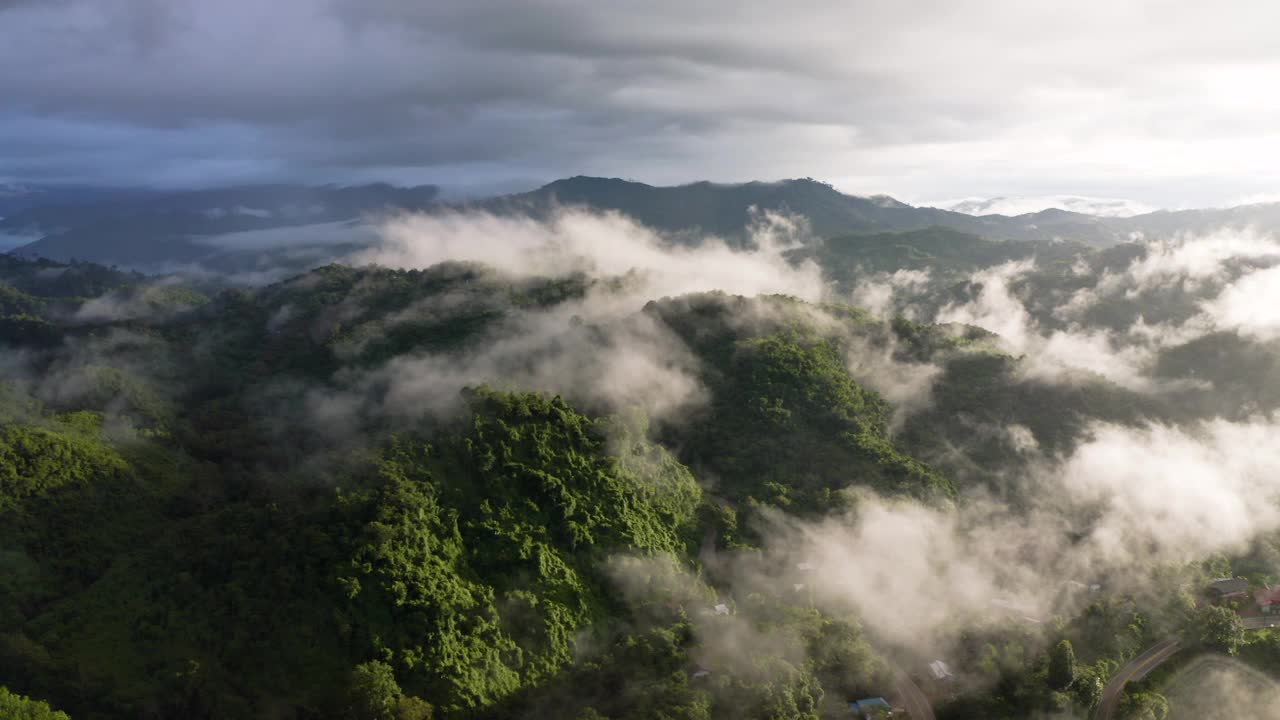 鸟瞰图雨后云雾山在早晨视频素材