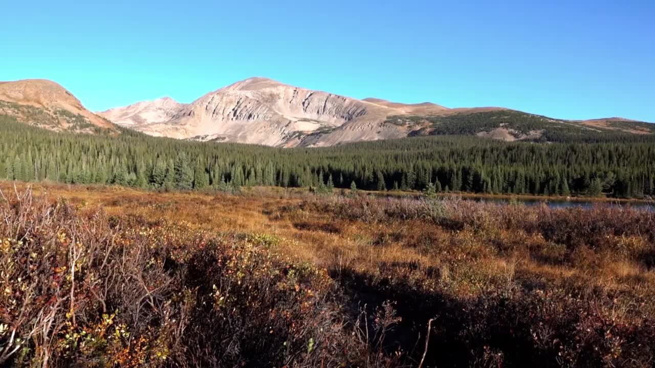 奥杜邦山和布雷纳德湖，印第安峰荒野区，科罗拉多州。刚刚日出。视频素材