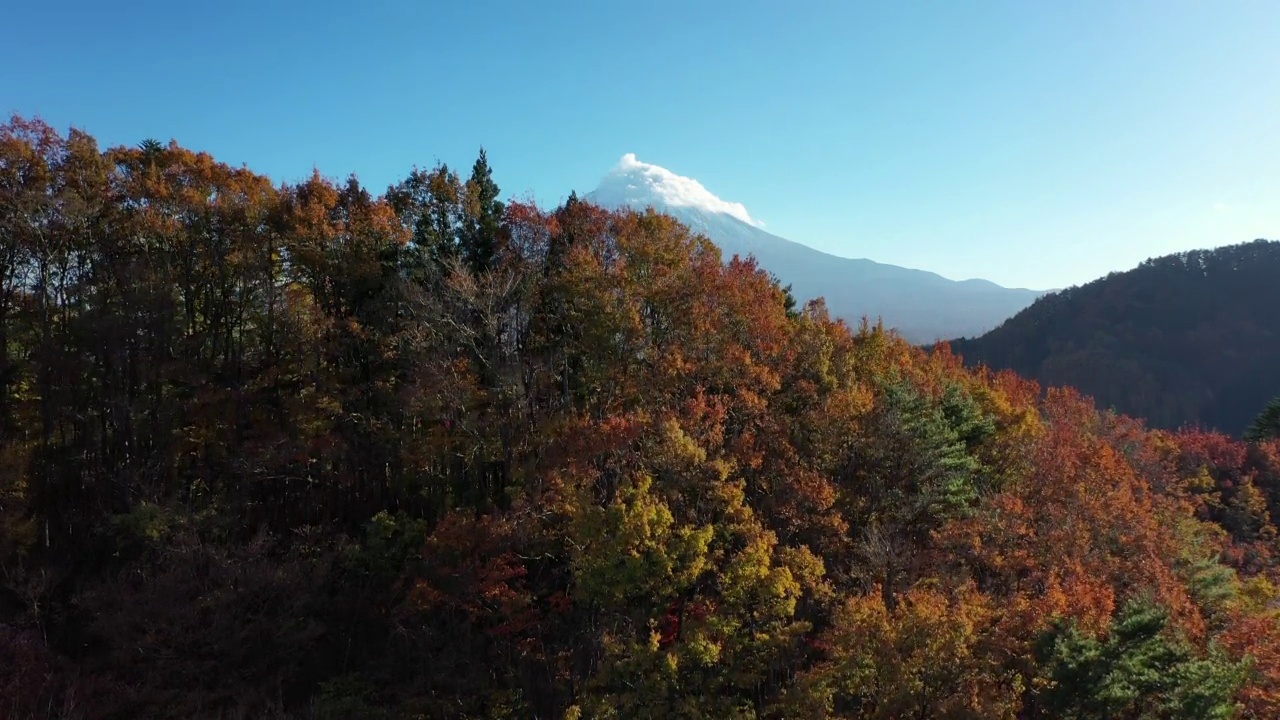 无人机鸟瞰富士山和川口湖桥的4k视频视频素材