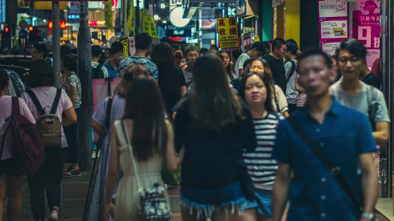 香港孟角拥挤的行人步行和购物的时间片断视频素材