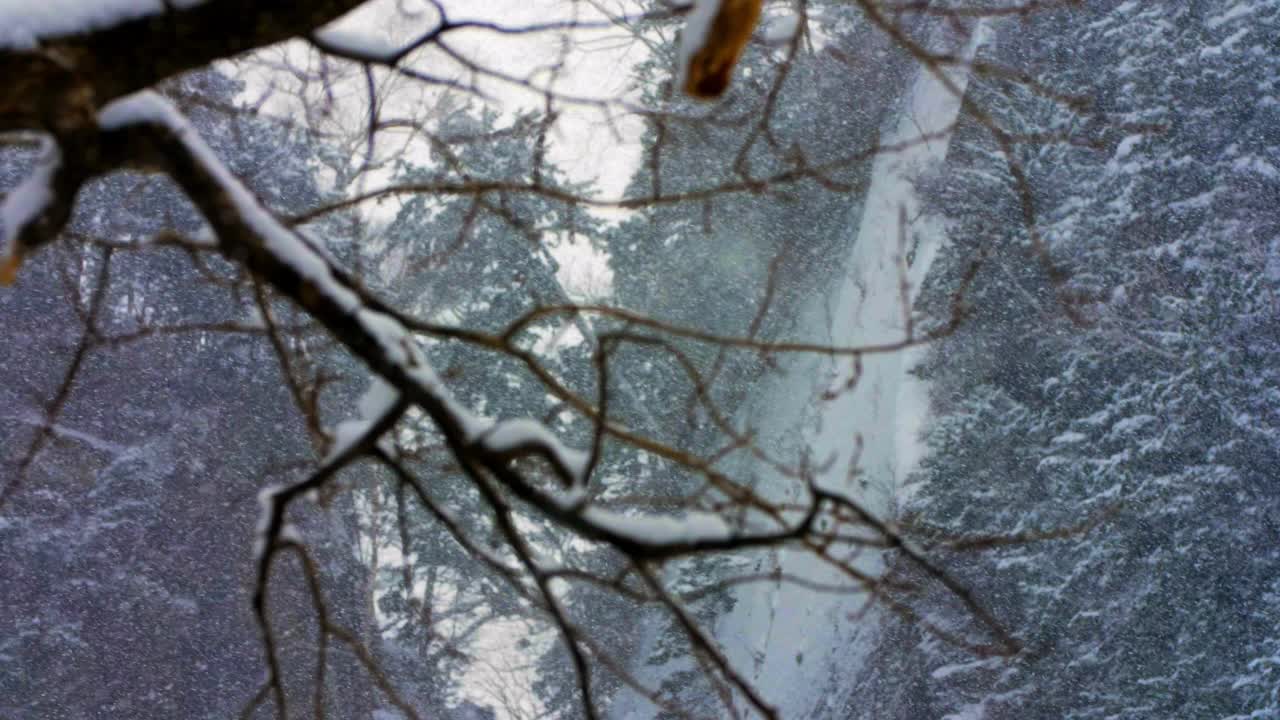 暴风雪中结冰的瀑布视频素材