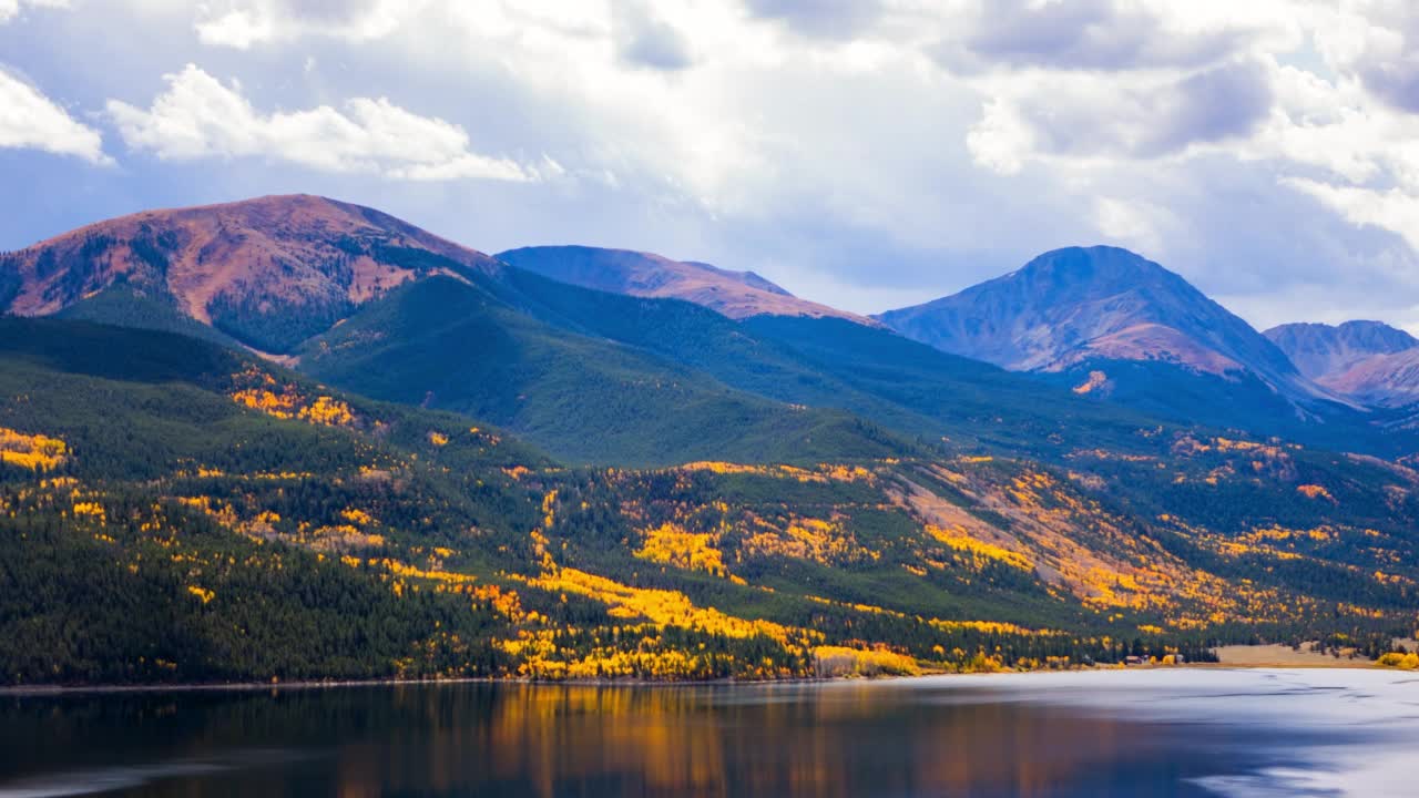 封锁时间推移的森林风景区的山脉上的波纹湖-麋鹿山，科罗拉多州视频素材