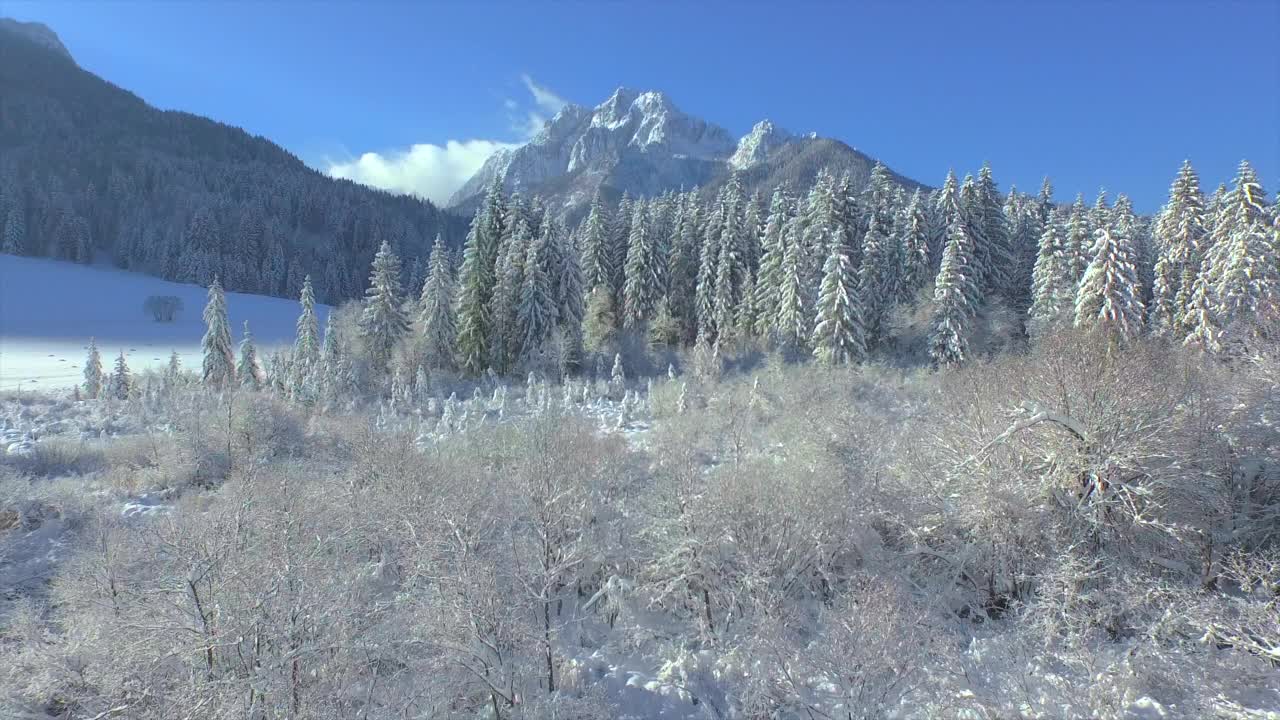 航拍:壮丽的雪山景色和清澈的泉水在泽伦奇视频素材