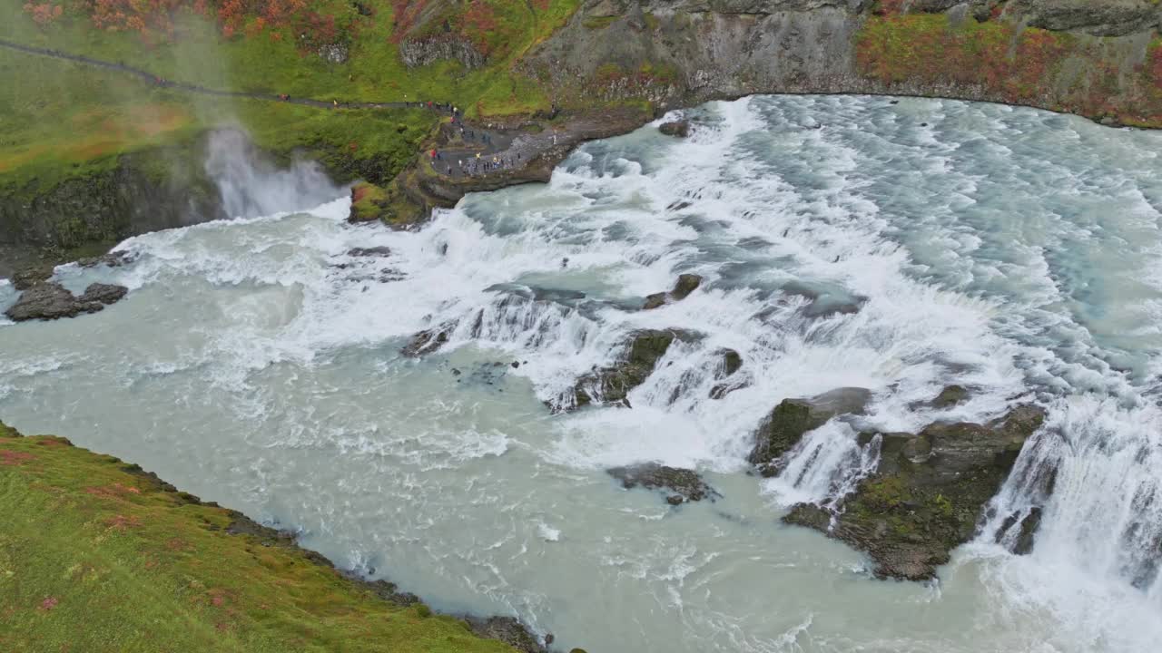 冰岛的Gullfoss瀑布俯视图视频素材