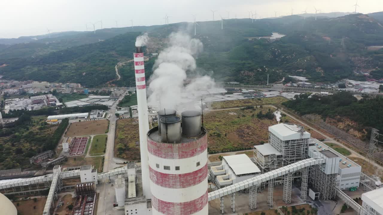 发电厂烟囱特写视频素材