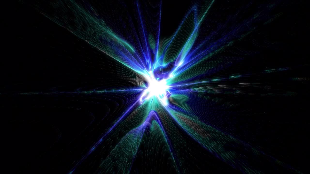 抽象隧道背景明亮美丽的蓝色发光彩虹能量神奇条纹和线在高分辨率4k屏保视频素材
