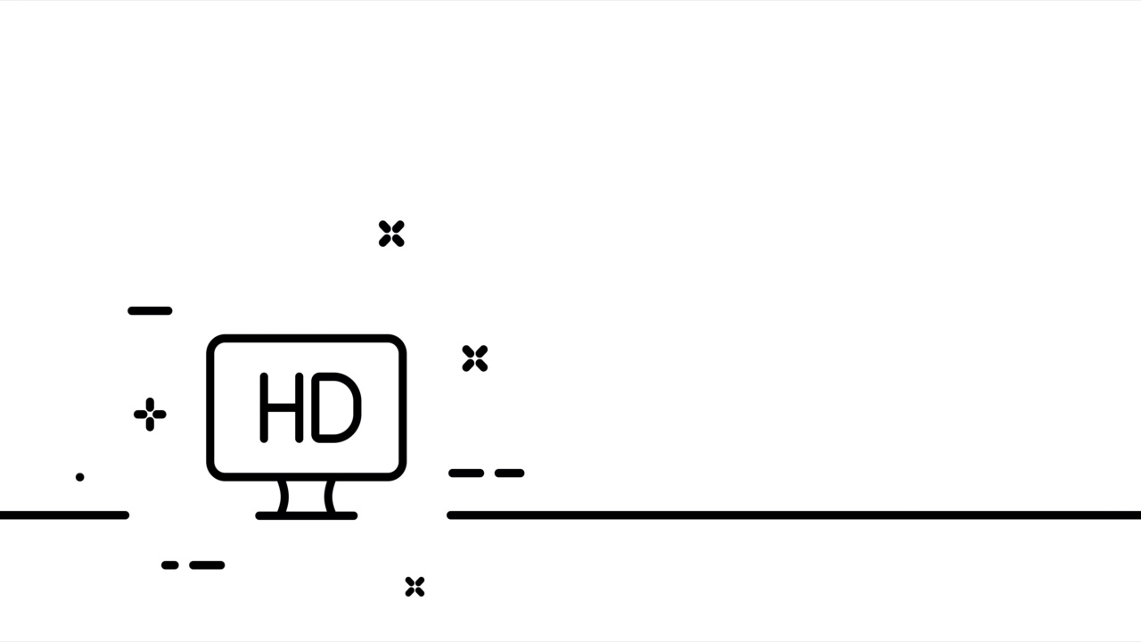 电脑显示与高清文本。看电影、看电影、看连续剧、回放、娱乐、休息、爱好。技术的概念。单线画动画。运动设计。动画技术的标志。视频4 k视频素材