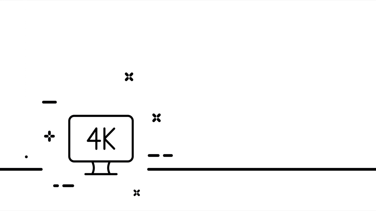 显示器与4K文本。看电影、看电影、看连续剧、回放、娱乐、休息、爱好。技术的概念。单线画动画。运动设计。动画技术的标志。视频4 k视频素材