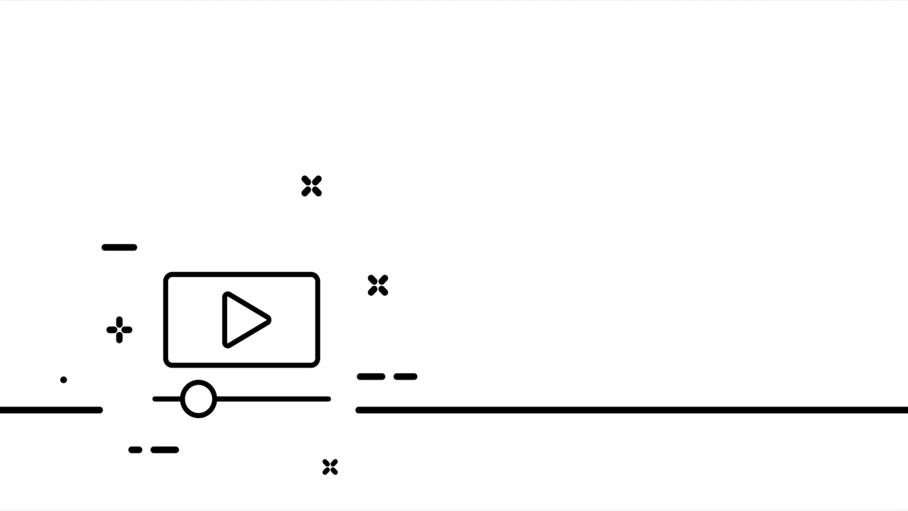 视频播放器。电影，观看，系列，播放按钮，视频托管，暂停，播放器，屏幕，在线，应用程序，网站。电影的概念。单线画动画。运动设计。动画技术的标志。视频4 k视频素材