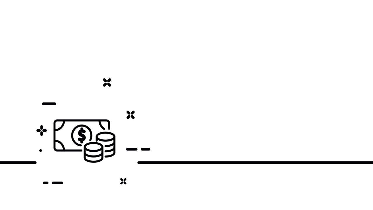 带硬币的美元钞票。货币，交易，工资，分，现金支付，支付，收入费用。财务管理的概念。单线画动画。运动设计。动画技术的标志。视频4 k视频素材