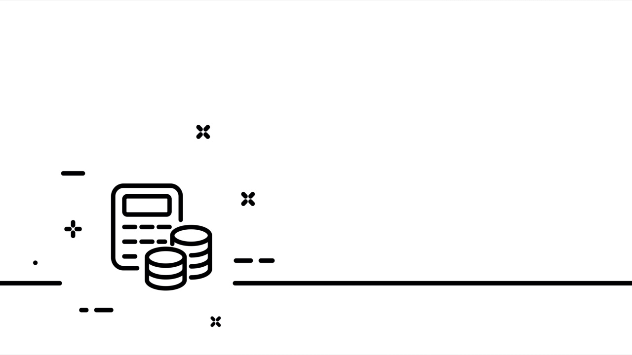计算器和硬币。会计，记账，分币，付款，预算，成本计算。财务管理的概念。单线画动画。运动设计。动画技术的标志。视频4 k视频素材