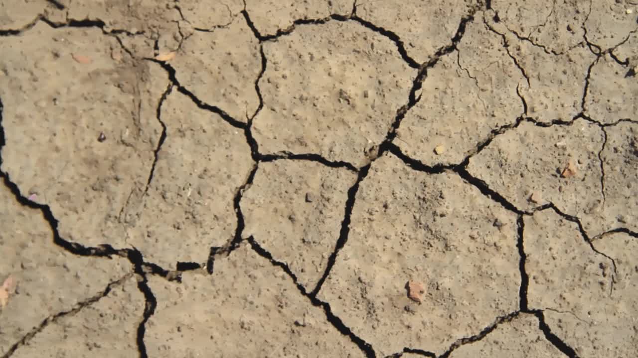 干燥的土地上有深深的裂缝。沙漠干旱。无雨的季节。视频素材