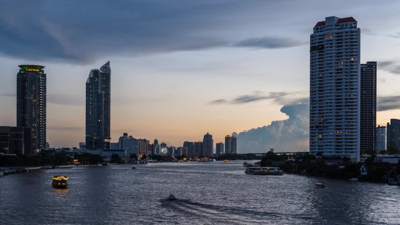 曼谷，风景，夜景，交通，乘船旅游和旅游景点购物视频素材