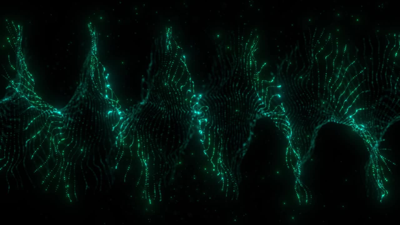 带有点和线的未来波。抽象的技术背景。大数据的概念。3 d渲染。4 k动画。视频素材