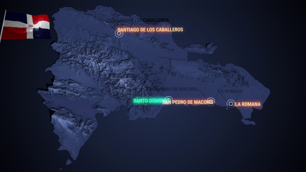 放大到多米尼加共和国的3d地图之夜视频素材