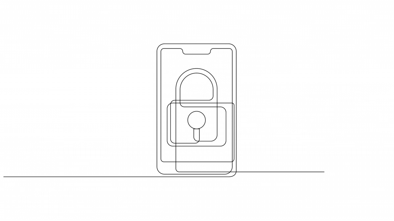 受保护电话连续划线。隐私或安全概念。自我绘制一条线动画。视频素材