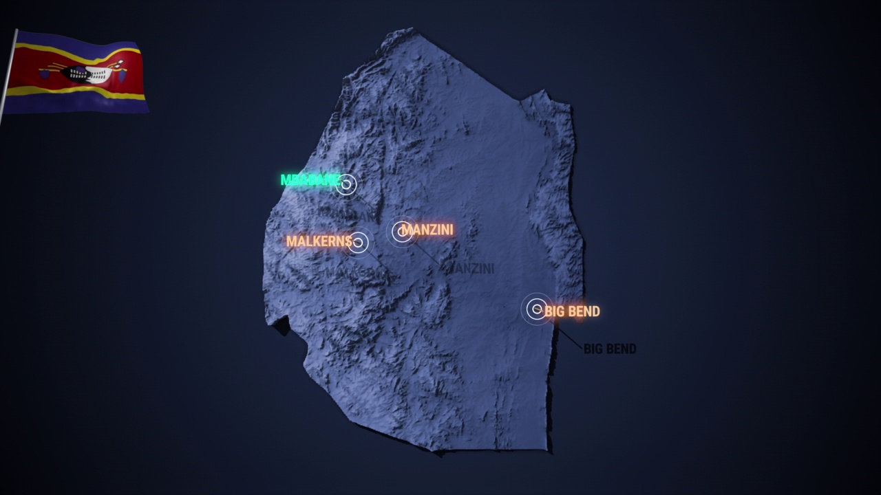 放大艾斯瓦蒂尼的3d地图之夜视频素材