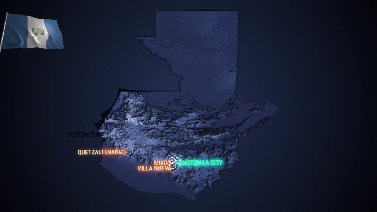 放大到危地马拉的3d地图之夜视频素材