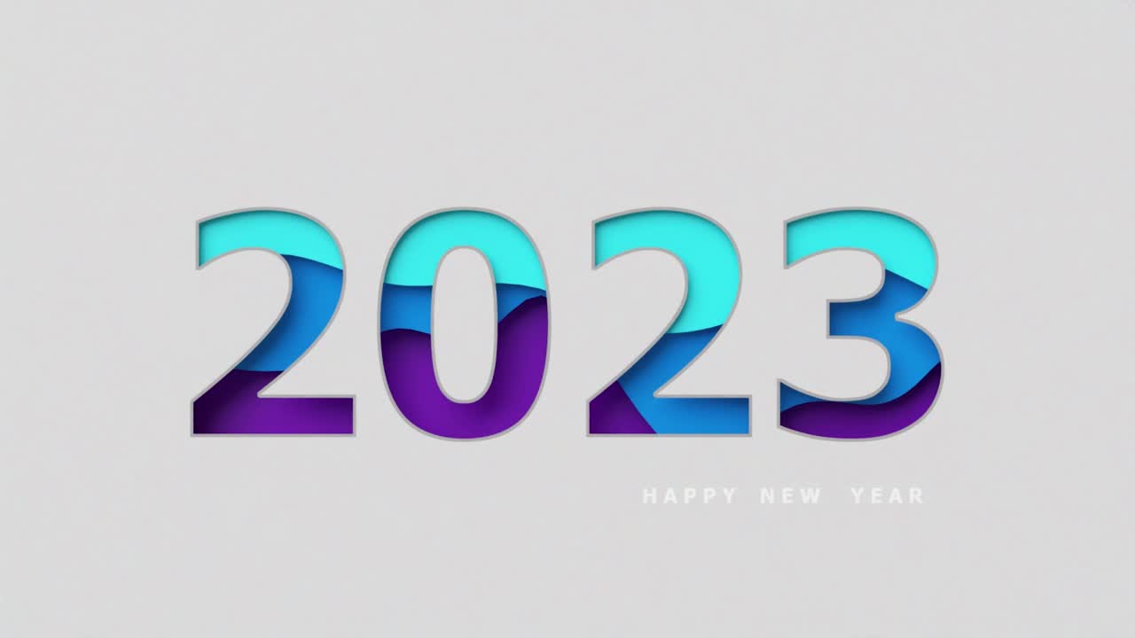 彩色2023新年贺卡，白色背景新年快乐文字，4K分辨率视频素材