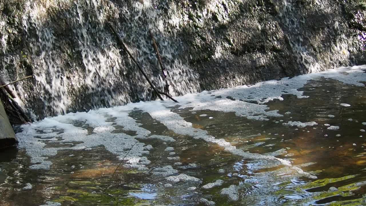 山泉里的水缓缓地流着。生态概念高清画面视频下载