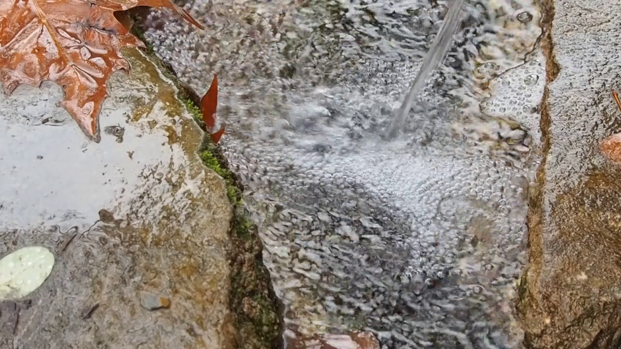 山泉里的水缓缓地流着。生态概念高清画面视频素材