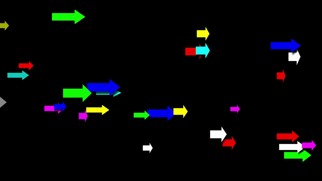 移动彩色箭头运动图形与纯黑色背景视频素材