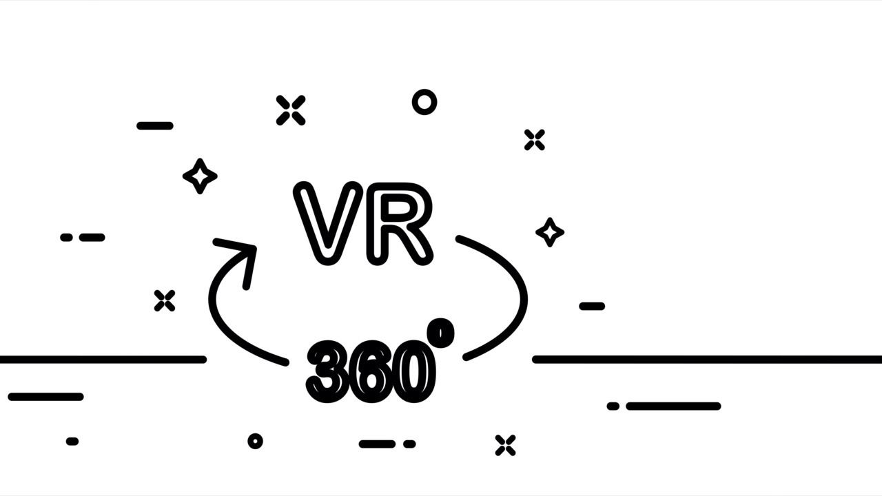 360度VR。三维，视角，vr，虚拟现实，圆箭头，网络空间。Metaverse的概念。单线画动画。运动设计。动画技术标志。视频4 k视频素材