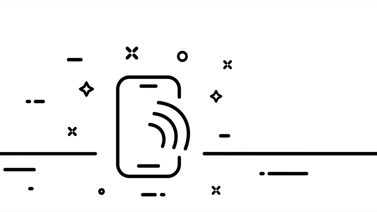 带有wifi的智能手机。可以上网的手机。无线网络。网络的概念。单线画动画。运动设计。动画技术标志。视频4 k视频素材