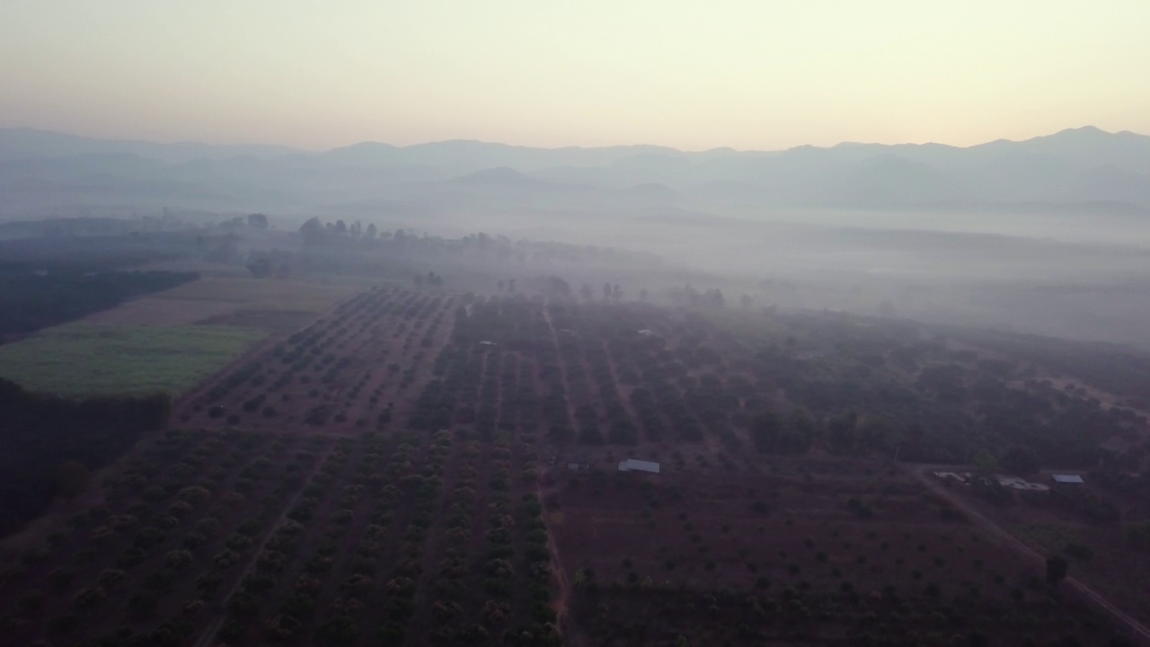 泰国乡村的鸟瞰图，早晨的山和雾视频素材